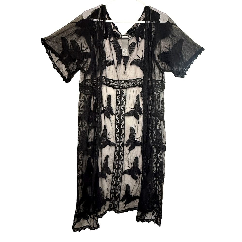Keywords: Vince Camuto Butterfly Lace Kimono Sheer Black Embroidered Cardigan